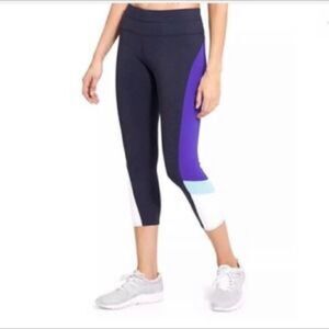 Athleta Blue Purple Color Block Sonar Capri Legging S